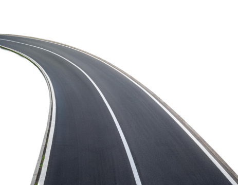 Strasse mit Kurve isoliert Hintergrund, Freisteller, Draufsicht