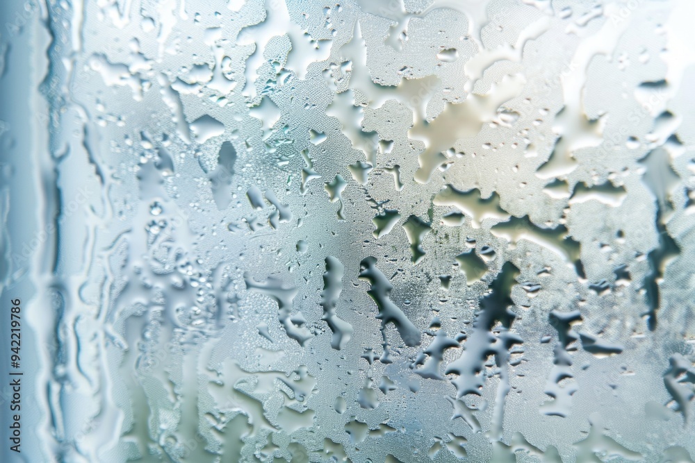 Poster Close-up shot of water droplets on a window, great for use in backgrounds or as a unique design element