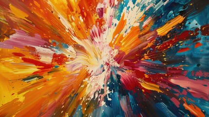 A burst of colorful brush strokes creating an energetic abstract canvas