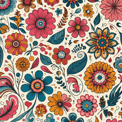 Groovy floral pattern hand drawn