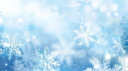 Winter Wonderland -  Snowflakes Falling on Blue Sky