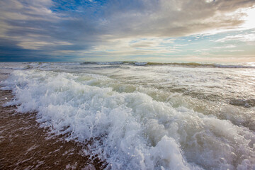 Surf at Nauset Light Beach in the Cape Cod National Seashore in Eastham, Massachusetts.