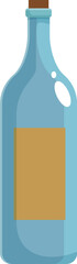 Blue bottle with blank label and cork is standing on white background