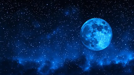 Obraz premium A blue moon in the night sky with stars in the background
