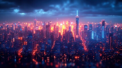 Fototapeta premium Night Skyline of a City with Bright Lights