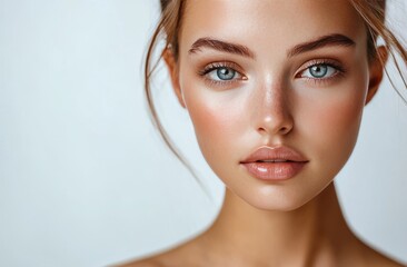 Obraz premium young, beautiful woman with clean, fresh skin on a white background