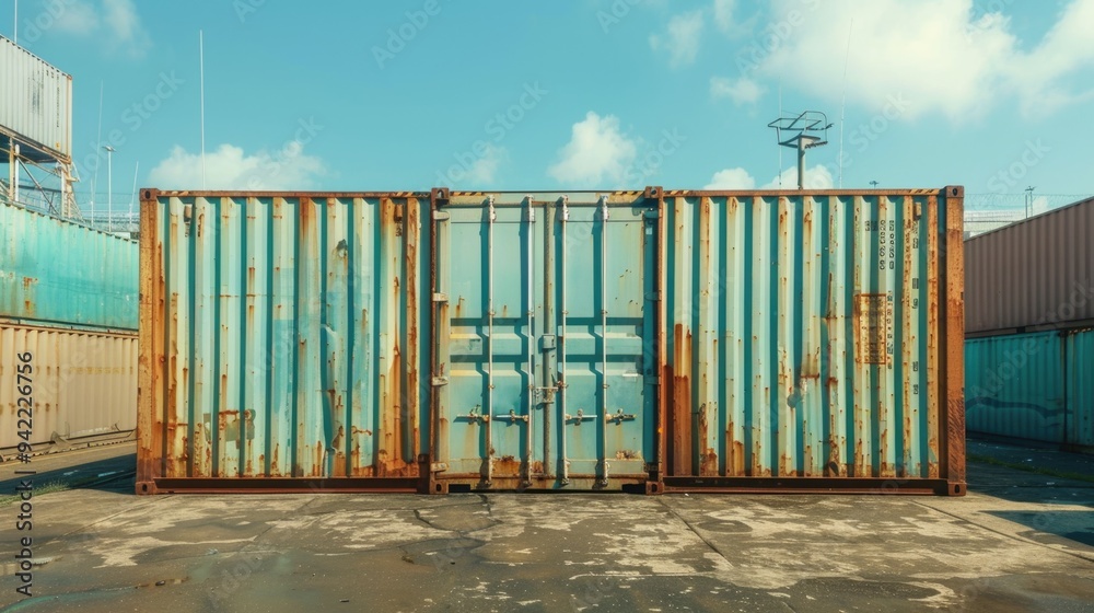Aufkleber two adjacent shipping containers on a dock or storage area