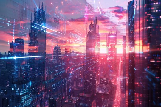 A cityscape with a river running through it, generative ai image