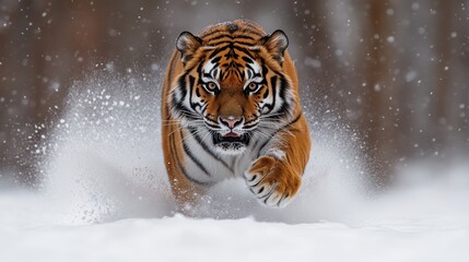 Obraz premium Tiger Running Through Snow