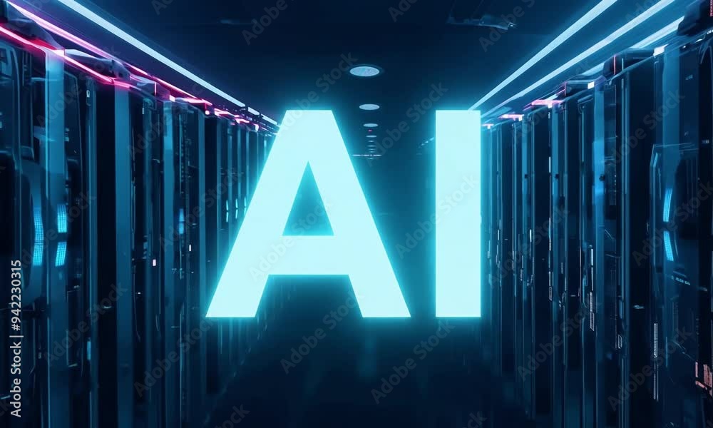 Poster exploring the future of technology in a digital world with a focus on artificial intelligence in dat