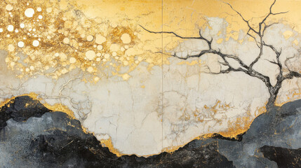 Fototapeta premium Blend of make-e, ukiyo-e and kintsugi. Background, wallpaper