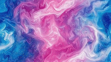   A beautiful painting of blue, pink, and white swirls against a blue-pink backdrop, adorned with white dots at the base