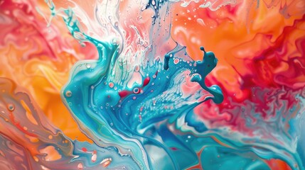 Fluid patterns of paint mixing in water creating vibrant swirls