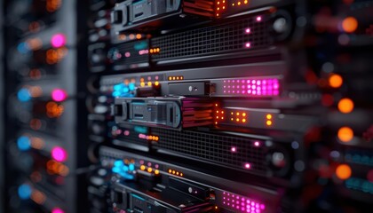 Fototapeta premium Network of computer servers, Futuristic, Clean, Digital, Highlighting interconnected technology