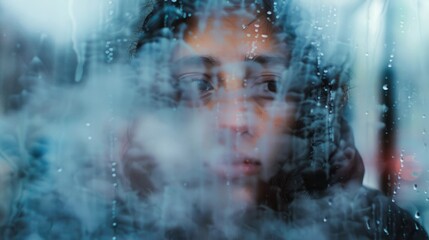 person behind fog glass