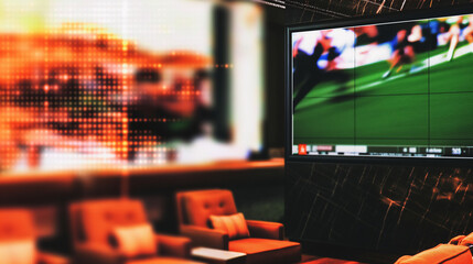 Bookmakers watching live soccer game on television betting on the winner