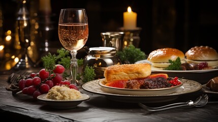 Christmas meal, served on the table with decoration christmas