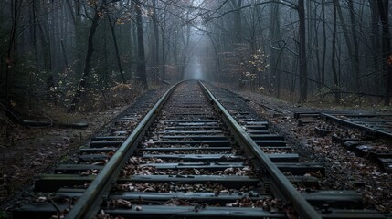 landscape photography of train rails between forest