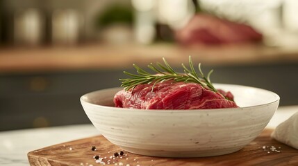 raw meat on white ceramic bowl
