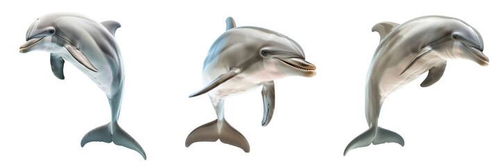 Fototapeta premium Set of A sleek dolphin with a playful smile isolated on transparent background