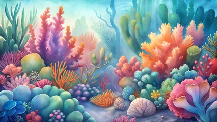 Coral Reef Background with Vibrant Corals in Various Shapes and Colors, Lively and Diverse