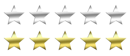 Gold and silver five-star icons. Five-star customer product endorsement flat icon for applications and sites. vector illustration