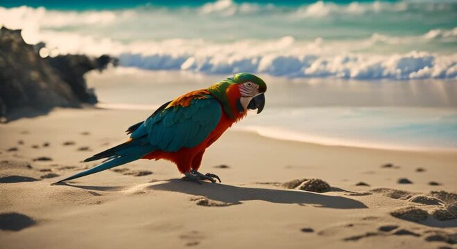 Parrot on sea beach 4k animation
