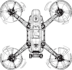 Set FPV Drone. Technical drawing. Hand drawn vector illustration	