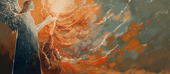 Celestial Guardian Ignites the Cosmic Flames, painting concept background