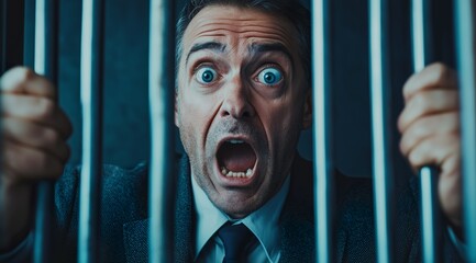 A businessman with an exaggerated expression of shock and despair,...