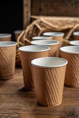 Some disposable cups on table in cafe store