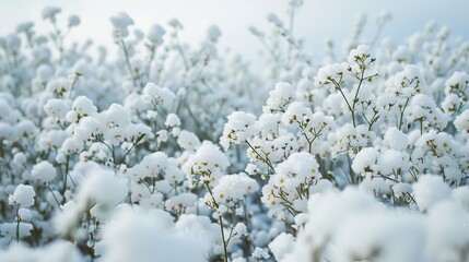 white flowers on field Field of snow-covered plants