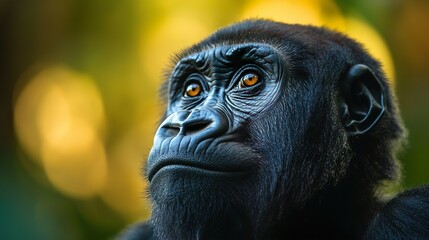 Obraz premium Powerful close-up of a gorilla with a commanding look perfect for emphasizing wild animal intensity