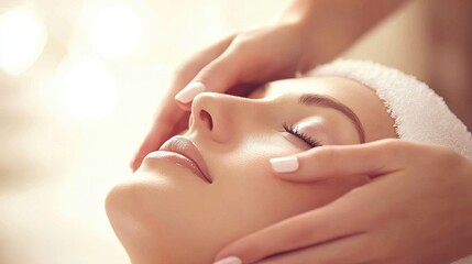 Naklejka premium A woman getting a facial massage at the spa, AI