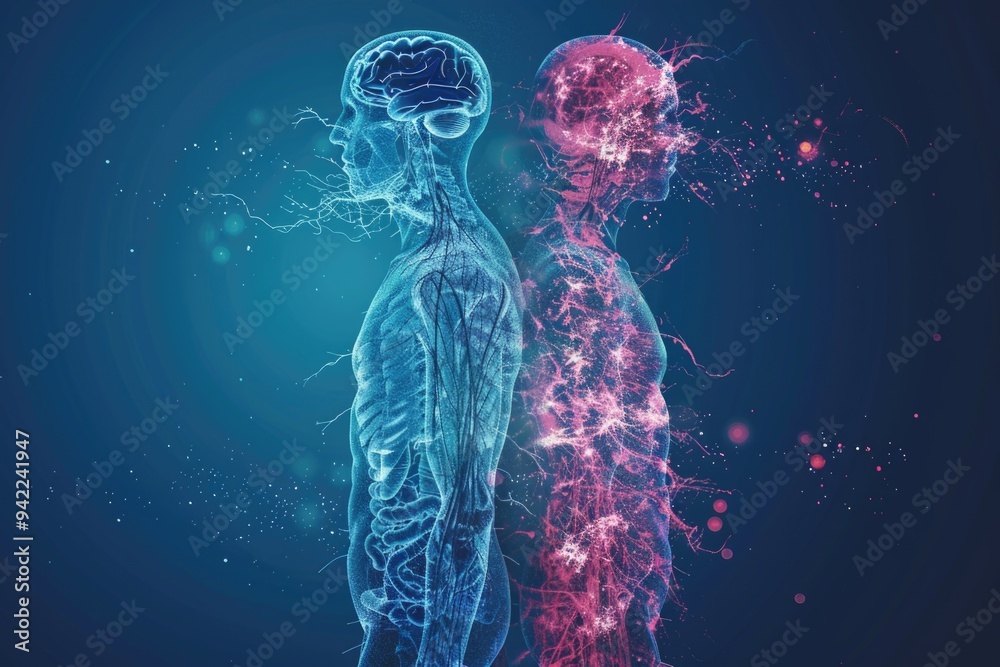 Poster a man surrounded by transparent jellyfish forming a humanoid shape, great for science or ocean-relat