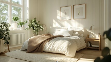 Scandinavian modern bedroom a contemporary take on Scandinavian style. The mood of the room is cozy and inviting.