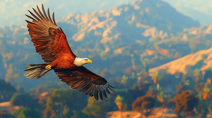 Fototapeta premium A majestic bird soars above the mountains in the sky
