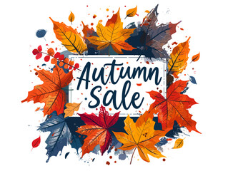 Autumn sale banner with leaves. Vector illustration in flat style on white background