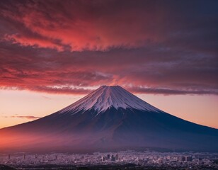 Fototapeta premium Mount Fuji representation at sunset from the city on Japan