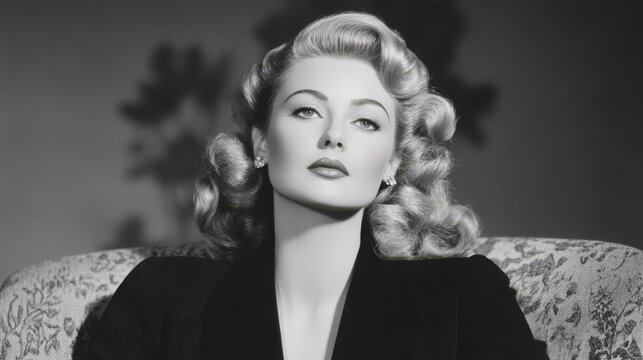 1940s Hollywood glamour shot with soft focus and film grain, timeless beauty, vintage style