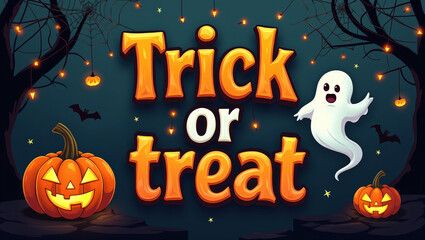 Halloween Concept. Trick Or Treat. Invitation Card. Illustration.