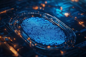 Closeup of a digital fingerprint scanner for biometric identity verification and access control