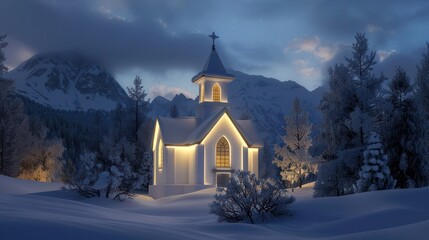 Snowy Church in the Mountains