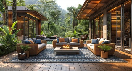 There is a fire pit inside the houses living room