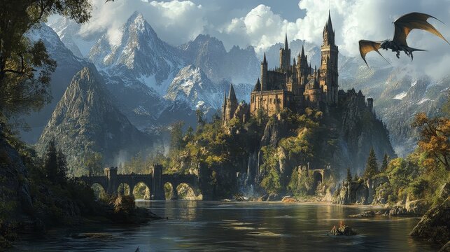 Enchanted Realms: Captivating Landscapes of Dragons, Castles, and Magical Forests