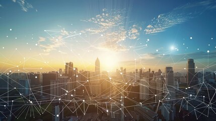 Cityscape with Connecting Lines