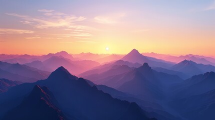 Fototapeta premium A mountain range with a sun setting behind it