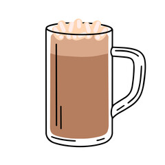 Mug of cocoa isolated on white background. Cup of hot winter drink. Vector illustration of cocoa with marshmallow