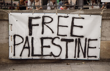 Free palestine text on white transparency