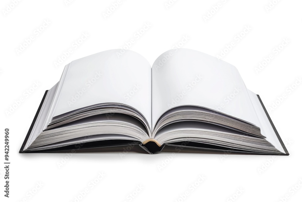 Poster an open book lying flat on a clean white surface